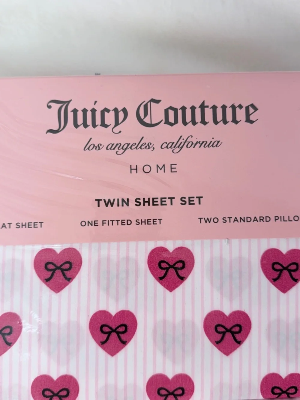 Juicy Couture Home Pink Heart Bow Twin Sheet Set 4 Piece Bedding Set